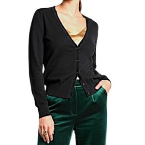 UNIQLO pure wool fine knit minimalist old money fitted black cardigan sweater M